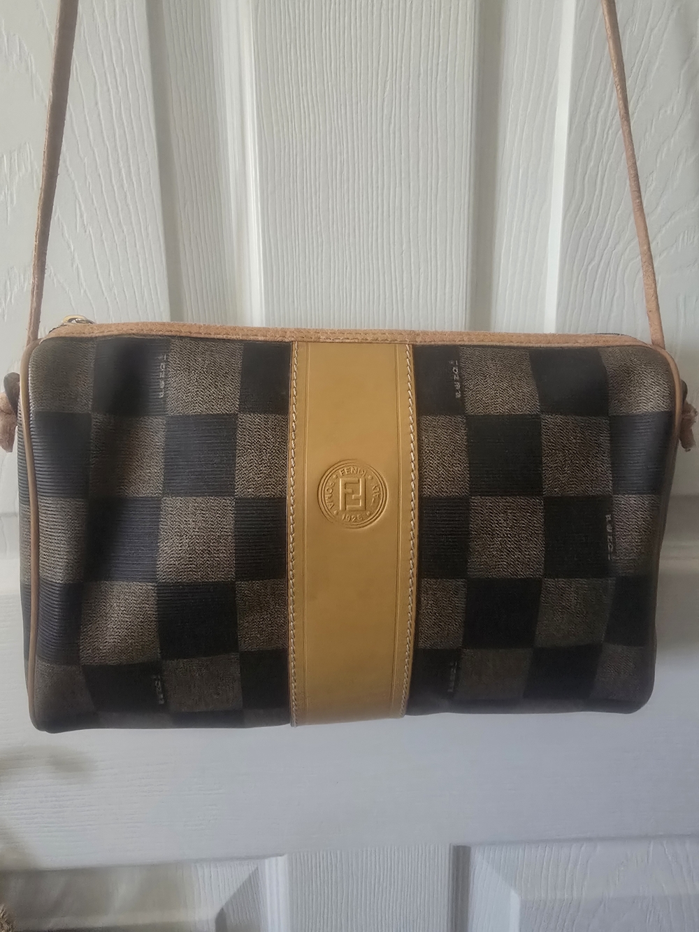 FENDI Vintage Checkered Crossbody Bag With Original Leather Strap
